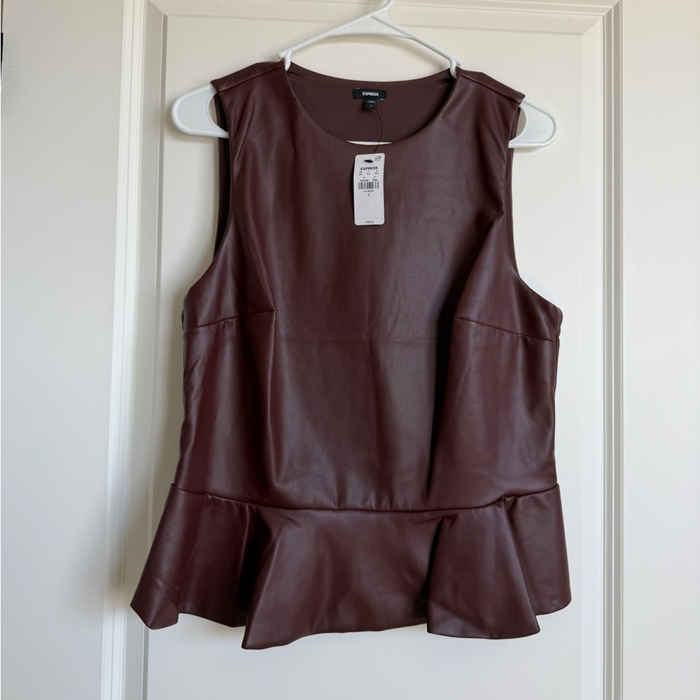 Express Faux Leather Peplum Tank Top - Deep Wine Burgundy Brown NWT